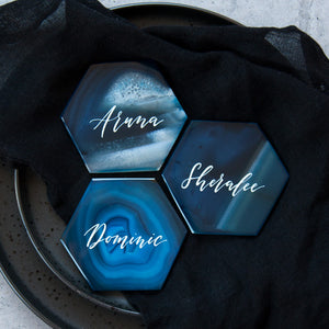 Agate Hexagon Classic Blue Place Cards - FoxAndHart