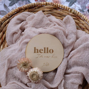 Wooden 'Hello I'm New Here' Baby Announcement Plaque, Flower