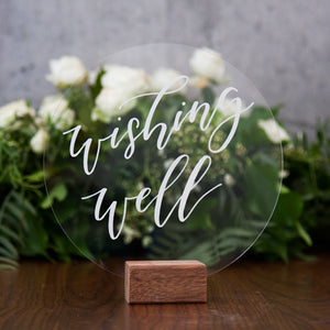 Hire Me: Acrylic Round Classic Wishing Well Sign + Stand - FoxAndHart