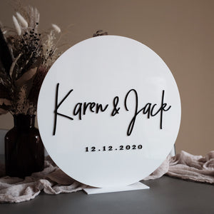 White Acrylic Round Bride and Groom Sign
