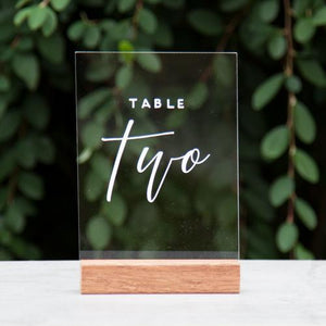 Hire Me: Acrylic A5 Modern Table Number Sign + Stand - FoxAndHart