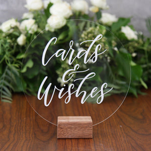 Acrylic Round Classic Cards And Wishes Sign - FoxAndHart