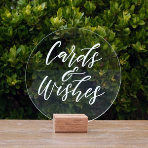 Hire Me: Acrylic Round Classic Cards And Wishes Sign + Stand - FoxAndHart