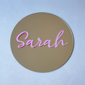 Acrylic Round Gold Mirror Name Sign