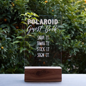Hire Me: Acrylic A4 Polaroid Guest Book Sign + Stand - FoxAndHart
