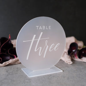 Acrylic Frosted Round Modern Table Numbers With Acrylic Base