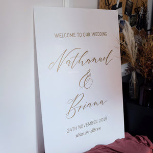 Acrylic Portrait Classic White And Gold Welcome Sign